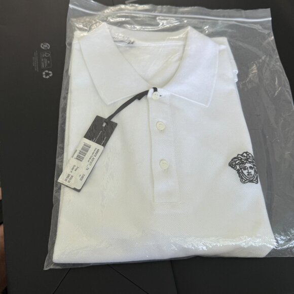 VERSACE A89507S Men's WHITE POLO SHIRT EMBROIDERED MEDUSA, Sm, XL, 2XL - Picture 8 of 14